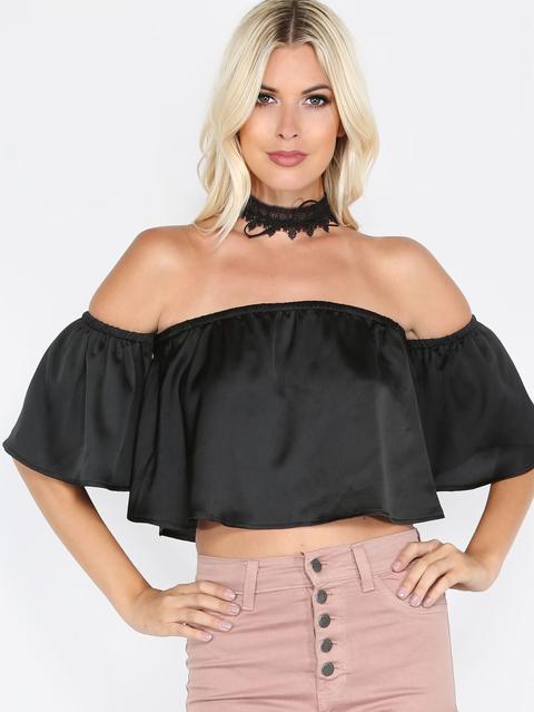 Black Off The Shoulder Crop Top