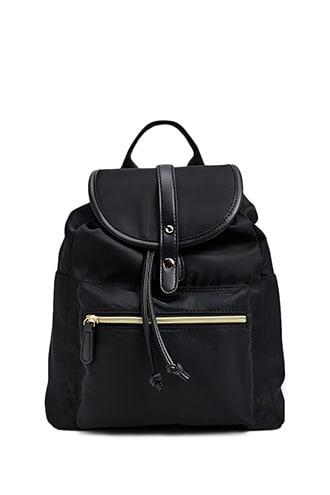 Forever 21 Flap Top Drawstring Backpack , Black