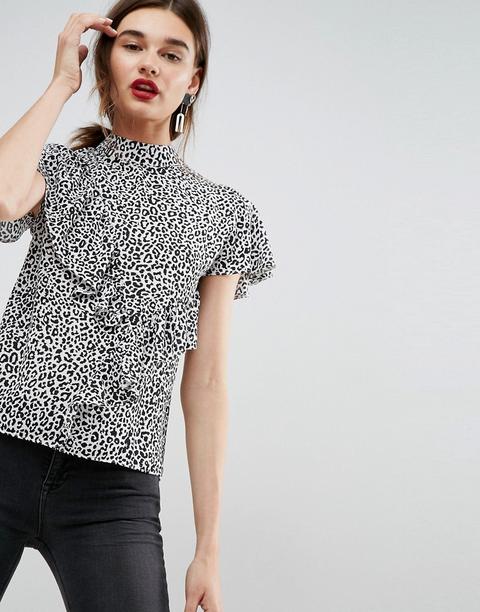 Asos - Blusa Animalier Con Volant - Multicolore