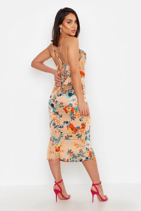 Satin floral cowl shop flute hem slip dress