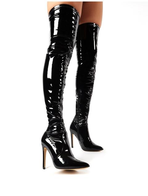 patent leather over the knee boots
