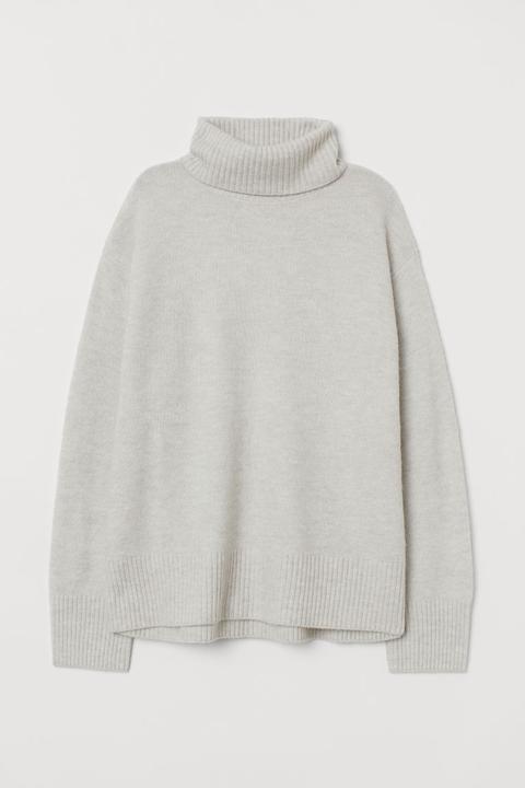 Knitted Polo-neck Jumper - Brown