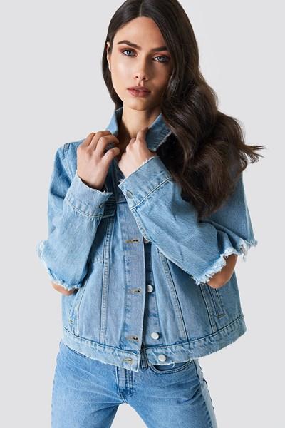 Na-kd Trend Cut Out Sleeve Denim Jacket - Blue