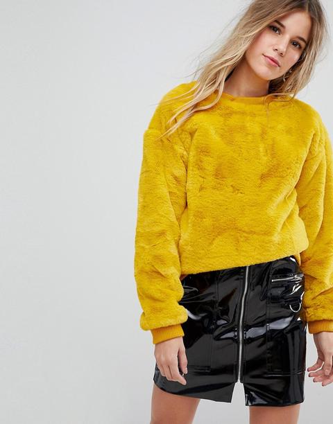 Bershka Furry Jumper - Yellow