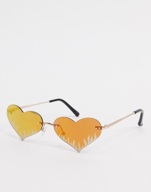 Asos Design Flame Heart Fashion Glasses-gold