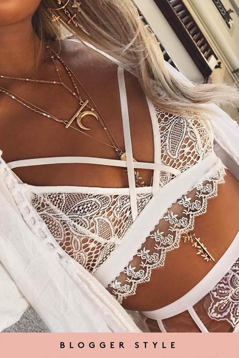 Kelly White Lace Frill Harness Bralette