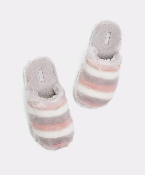 Slippers In Pelliccia Sintetica Tricolore