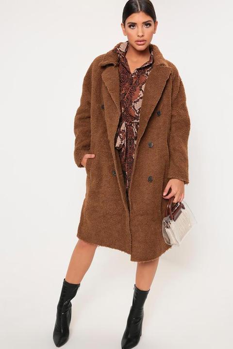 Brown Longline Oversized Borg Coat