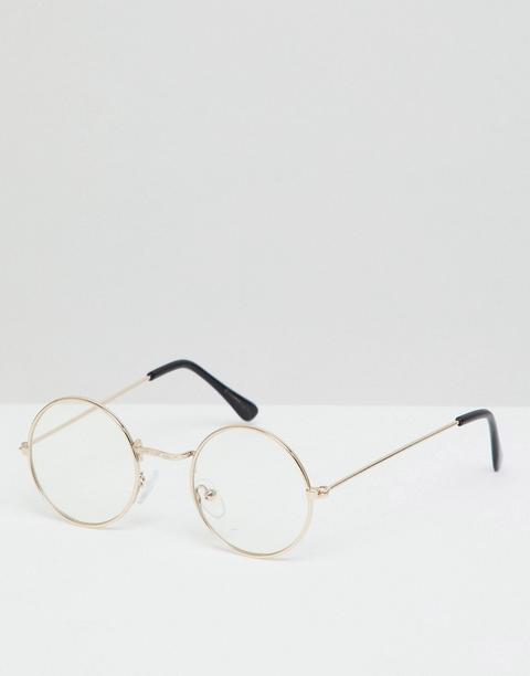 Reclaimed Vintage Inspired Round Clear Lens Glasses In Gold - Gold