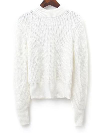 Lantern Sleeve Mock Neck Cropped Sweater