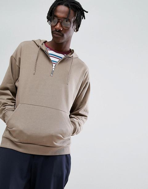 Sudadera Con Capucha Extragrande Con Media Cremallera En Marrón De Asos