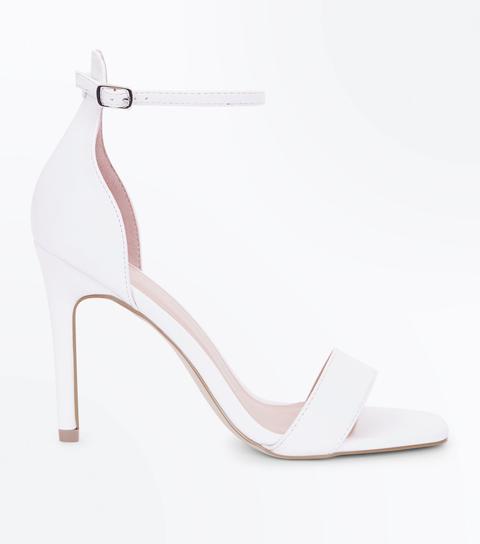 White Leather-look Square Toe Barely There Sandals New Look