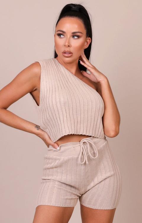 Stone Ribbed One Shoulder Co-ord - Selena