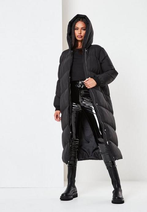 Tall Black Long Puffer Coat, Black