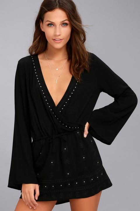 San Marcos Black Studded Long Sleeve Dress