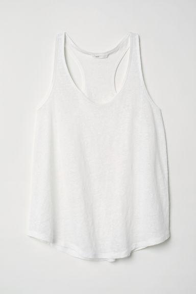 H & M - Canotta In Jersey Di Lino - Bianco