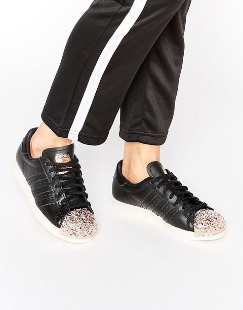 Zapatillas De Deporte Negras Con Puntera Metalizada En Cobre Superstar De Adidas Originals