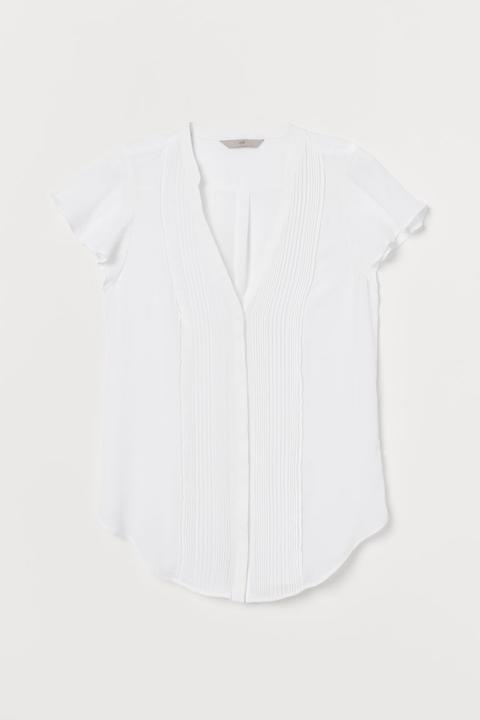 H & M - Camicetta Plissettata - Bianco