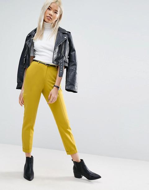 Asos - Pantaloni A Sigaretta Con Cintura - Giallo