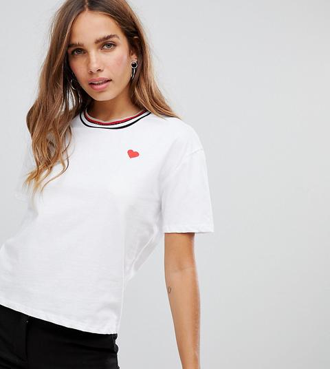 New Look - T-shirt Mit Aufgesticktem Herz - Weiß