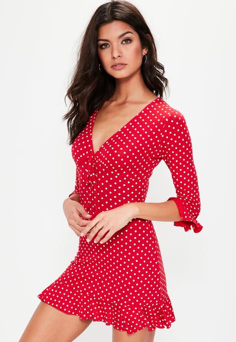 red polka dot frill dress
