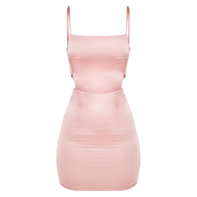 rose satin cut out side bodycon dress
