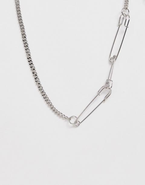 Asos Design - Collier Avec Maillons Et Épingles À Nourrice - Argenté