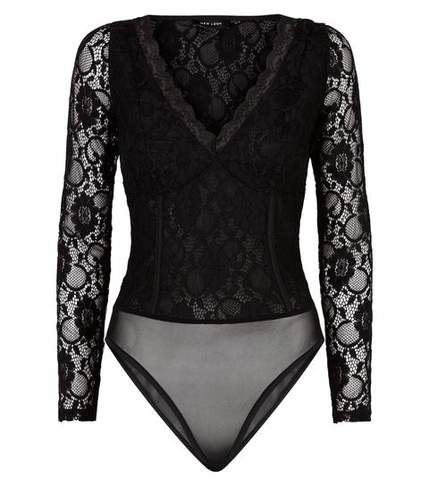 Black Lace Long Sleeve Bodysuit New Look