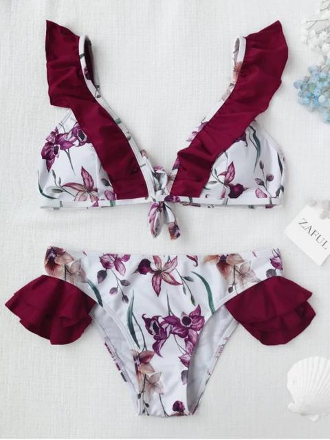 Conjunto De Bikini Floral Con Volantes