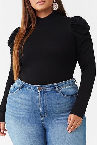 Forever 21 Plus Size Puff-sleeve Turtleneck Sweater , Black