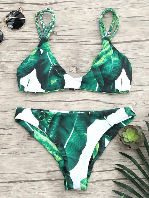 Tropical Palm Leaves Strappy Bikini Set