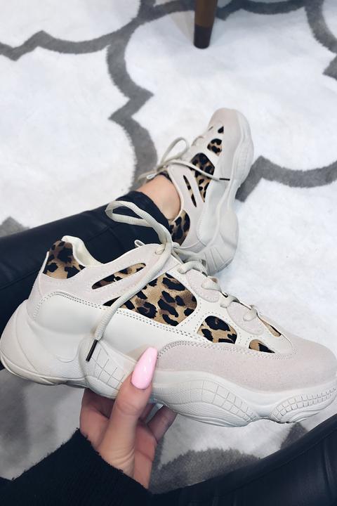 Olivia Beige Leopard Panel Mesh Trainers