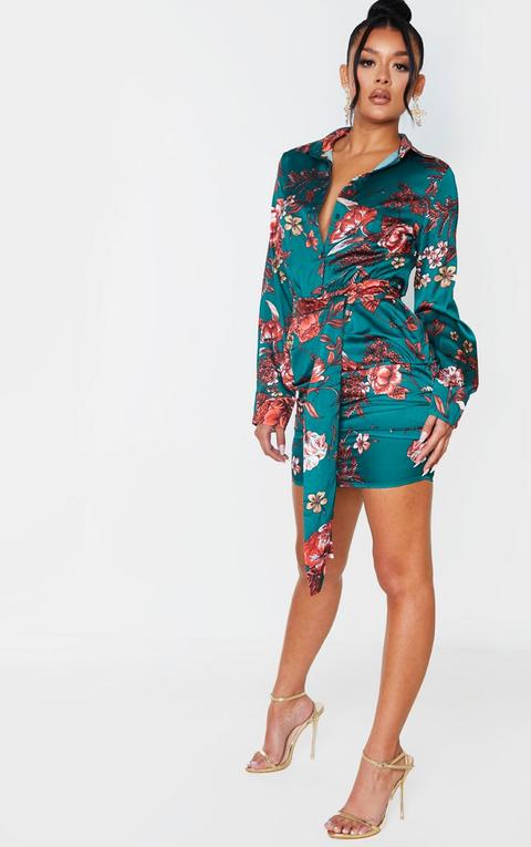 emerald green print dress