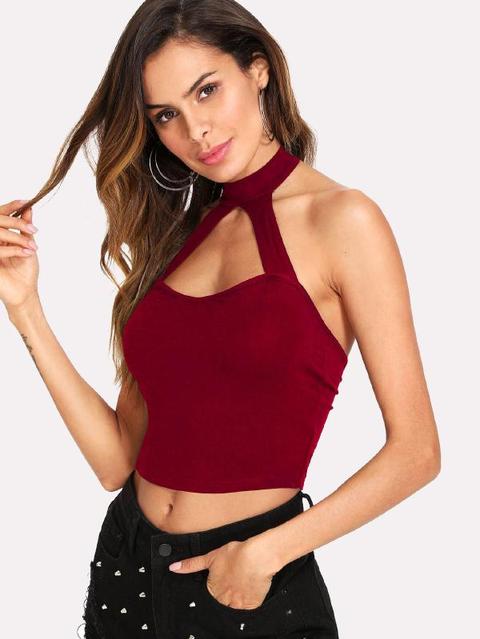 Open Front Halter Crop Top