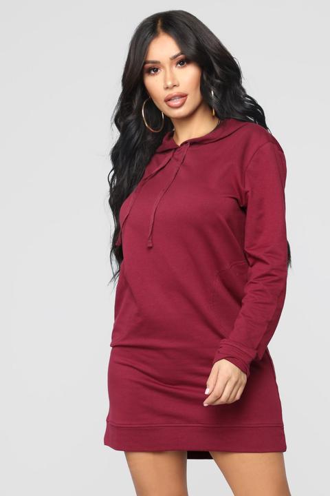 Terran Pullover Sweatshirt Dress - Burgundy
