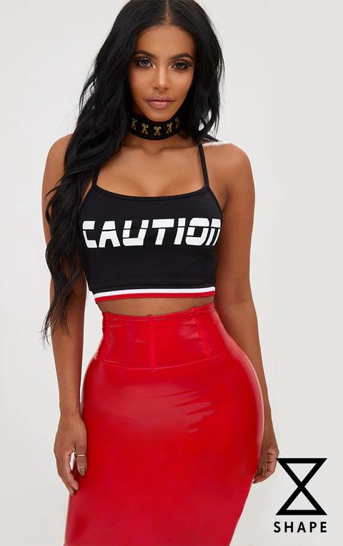 Shape Black Caution Sports Rib Crop Top, Black