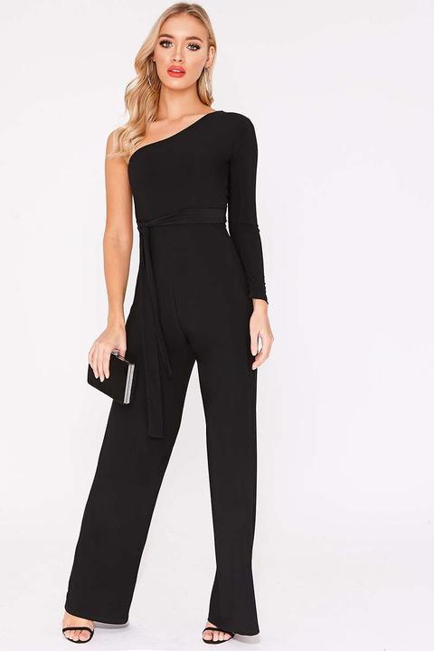 Black Jumpsuits - Billie Faiers Black One Sleeve Slinky Jumpsuit