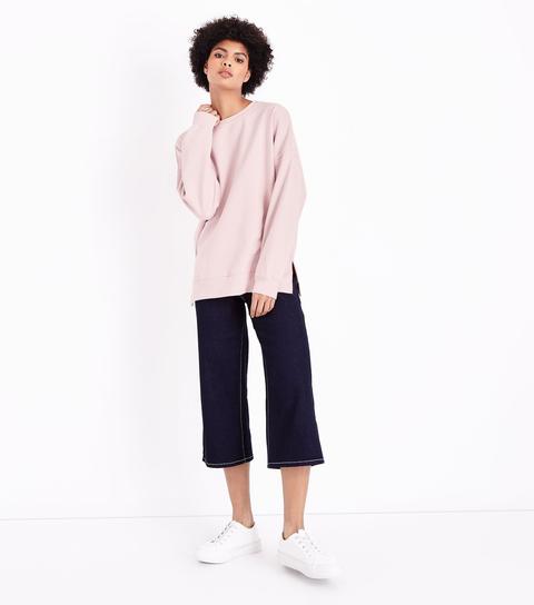 Shell Pink Slouchy Split Side Sweatshirt New Look