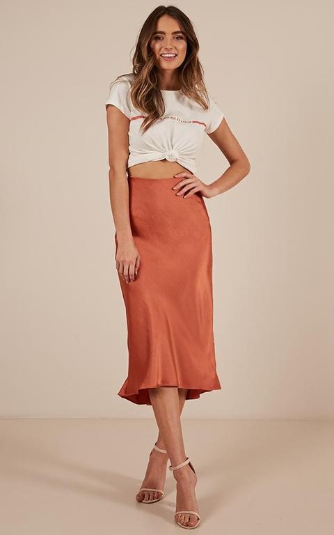 Future Forever Midi Skirt In Rust Satin