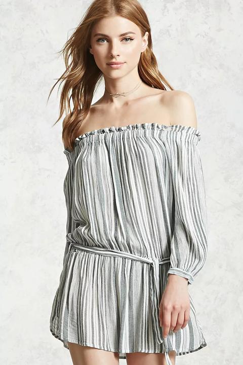 Striped Off-the-shoulder Dress