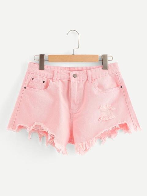 Shorts In Denim Strappati Orlo Grezzo