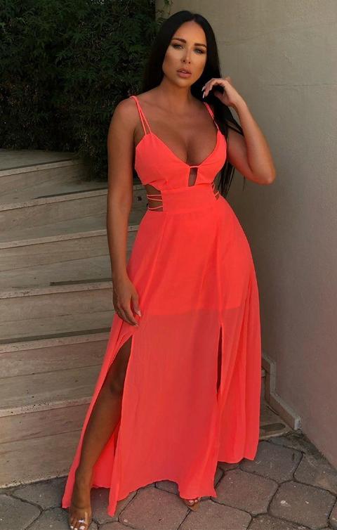 neon coral summer dress