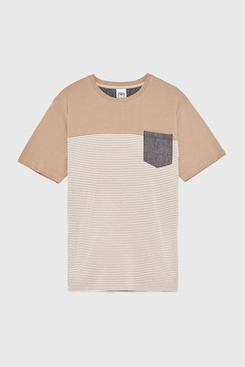 Camiseta Combinada Bolsillo