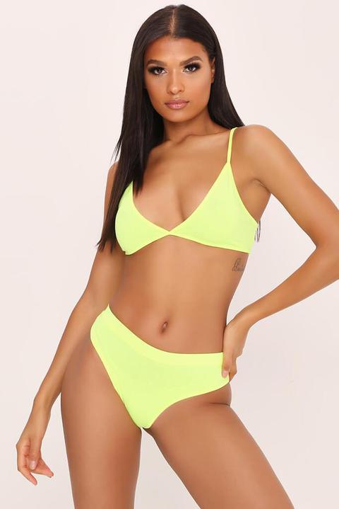 Neon Lime Jersey Triangle Bra Lingerie Set