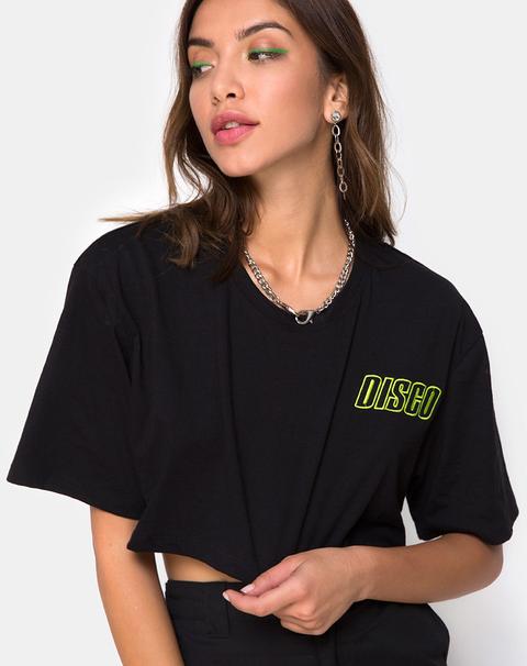 Super Cropped Black Tee In Disco Embro By Motel