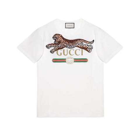 Camiseta Extragrande Con Logo Gucci Y Leopardo