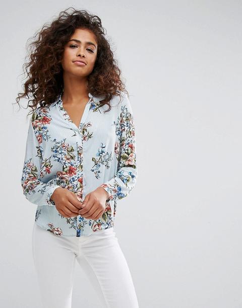 Esprit - Camicia A Righe E Fiori - Multicolore