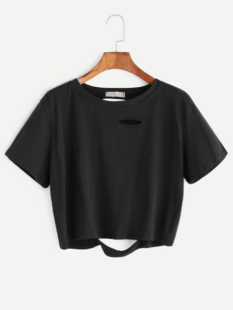 Black Ripped Crop T-shirt