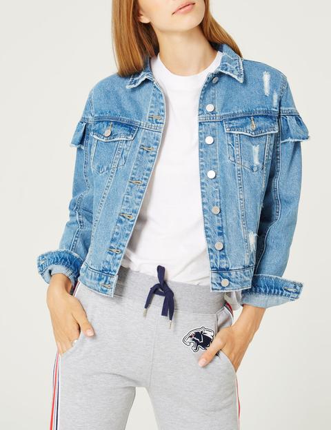 Medium Blue Denim Jacket With Frill Detail