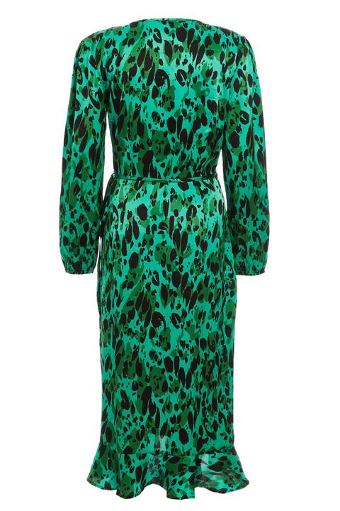 green satin leopard print dress